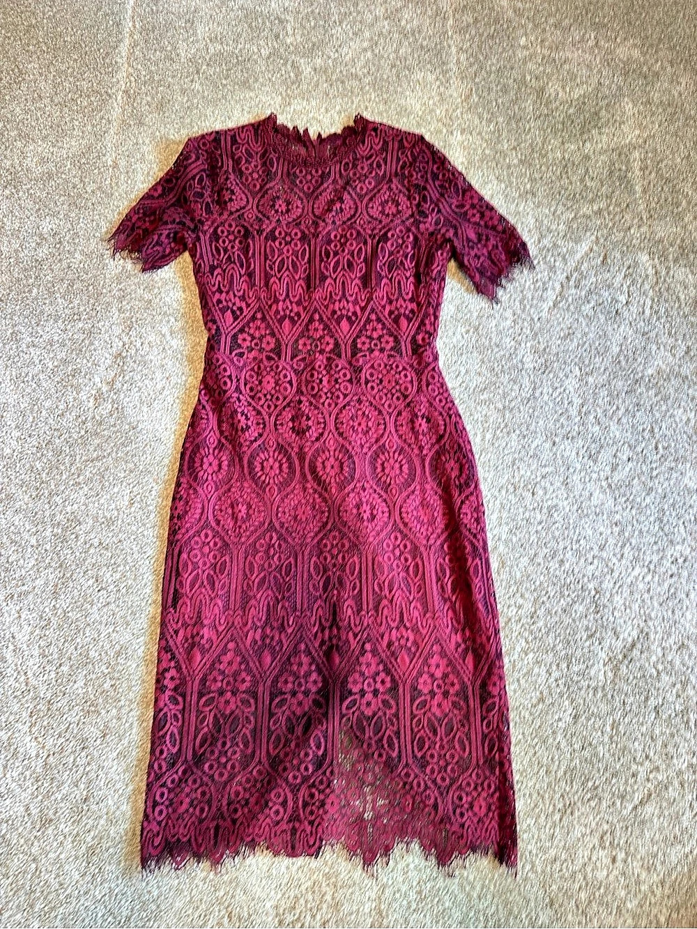 Lulus Remarkable Burgundy Sheer Lace Short Sleeve Mini Dress Lace Maxi Dress in